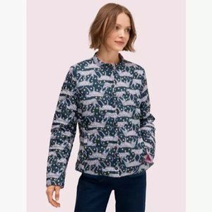 Kate Spade Reversible Quilted Jacket Jaguar Print, Lilac and Navy Blue Size XXL